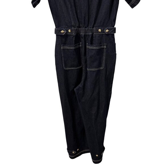 Harper Sage Denim Utility Jumpsuit With Short Sleeves & Contrast Stitching - Picture 12 of 12